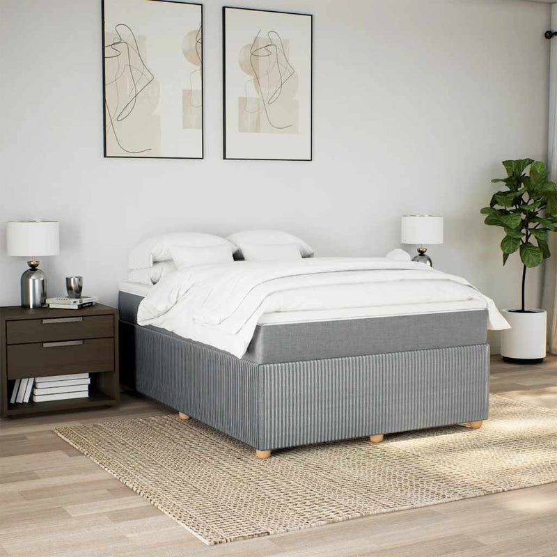 Pat box spring cu saltea, gri deschis, 140x190 cm, textil