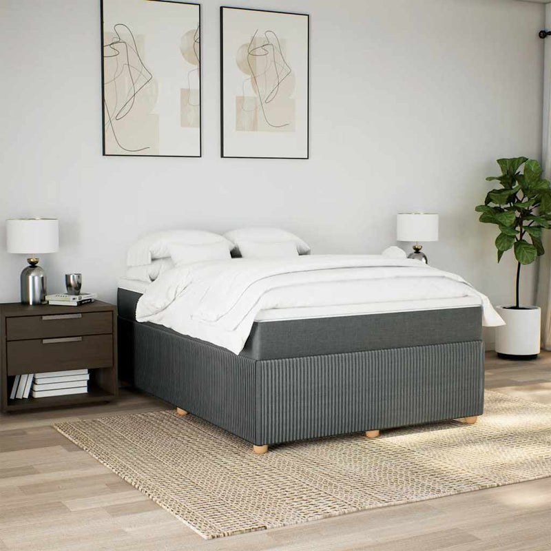 Pat box spring cu saltea, gri închis, 140x200 cm, textil