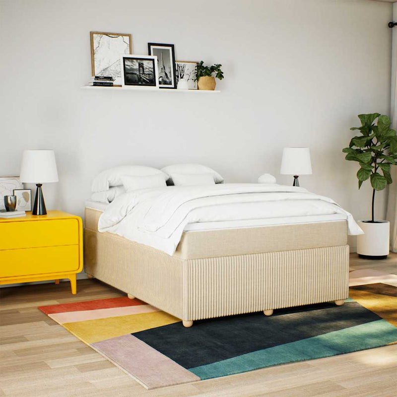 Pat box spring cu saltea, crem, 160x200 cm, material textil