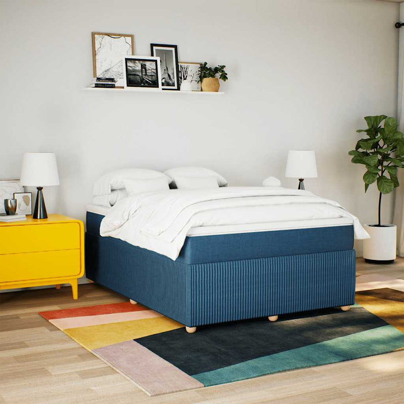 Pat continental cu saltea, albastru, 160x200cm, material textil