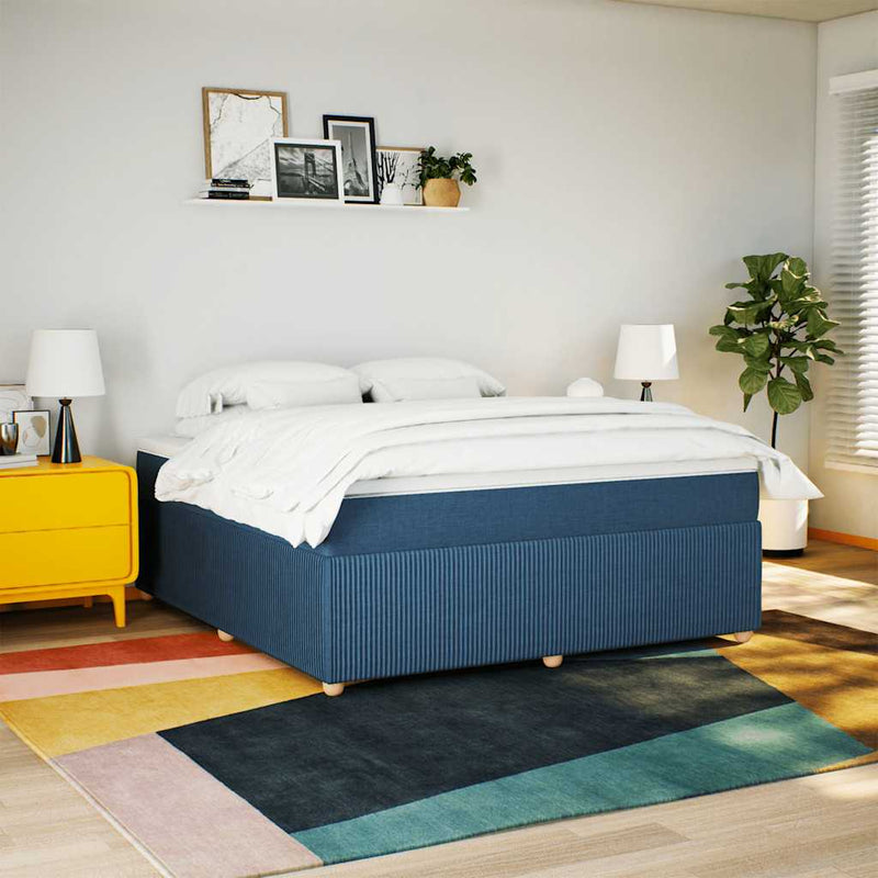 Pat box spring cu saltea, albastru, 180x200 cm, material textil