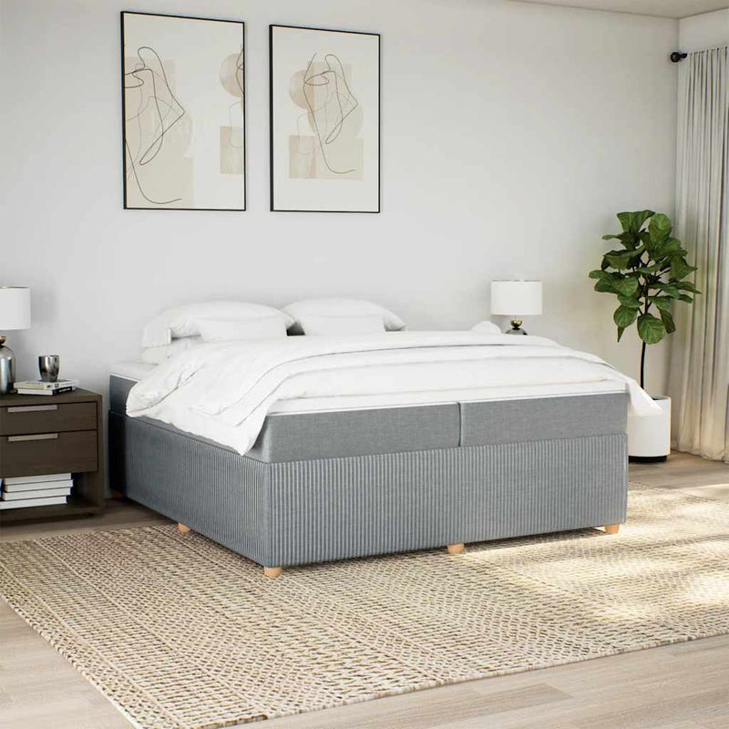 Pat box spring cu saltea, gri deschis, 200x200 cm, textil