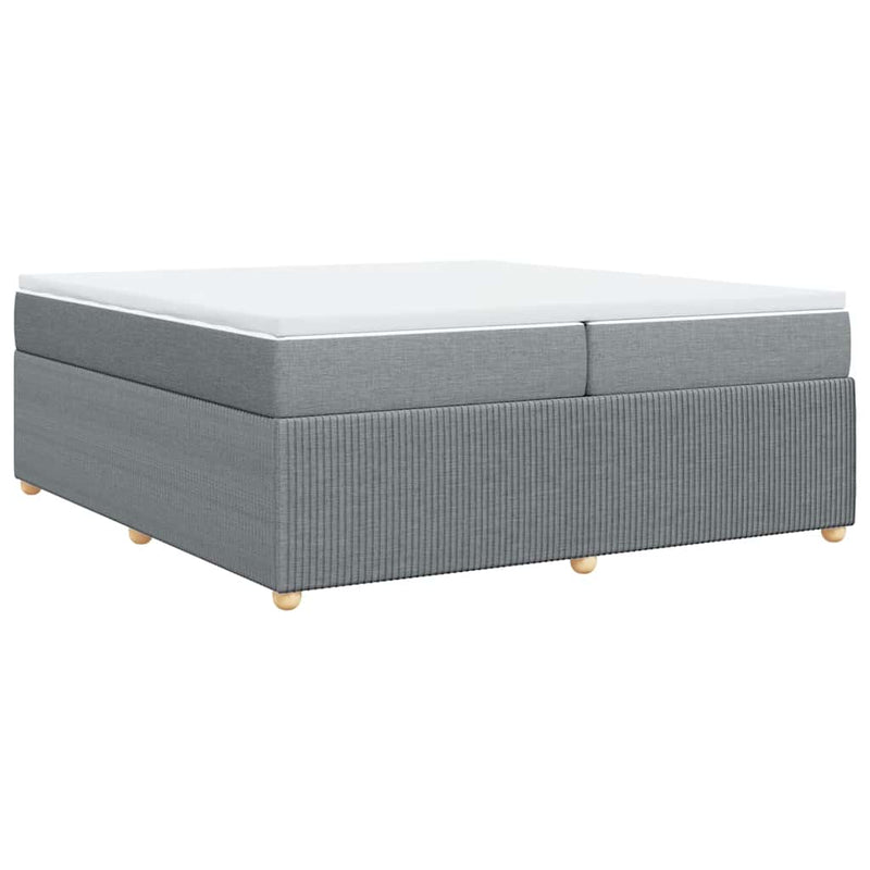 Pat box spring cu saltea, gri deschis, 200x200 cm, textil