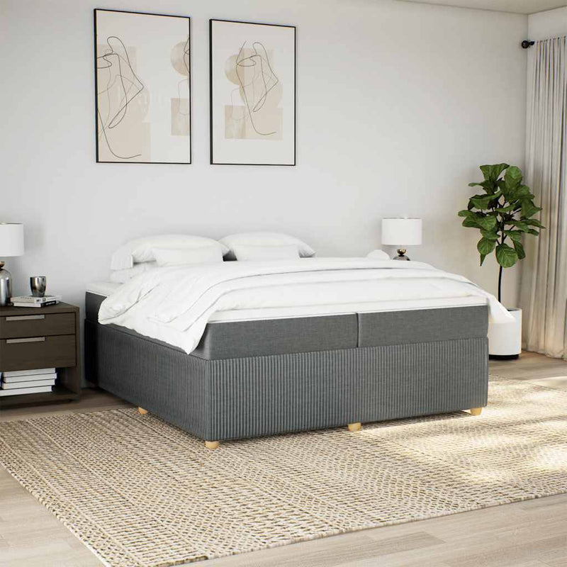Pat box spring cu saltea, gri închis, 200x200 cm, textil