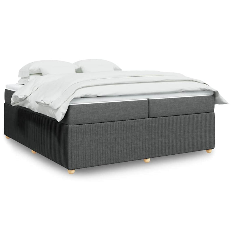 Pat box spring cu saltea, gri închis, 200x200 cm, textil