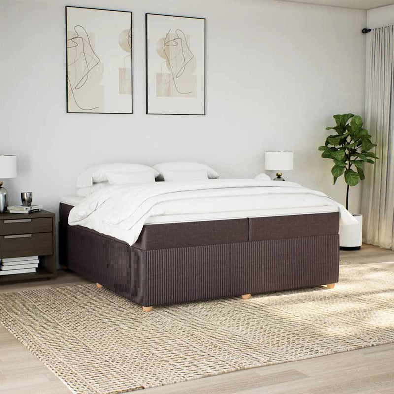 Pat box spring cu saltea, maro închis, 200x200 cm, textil
