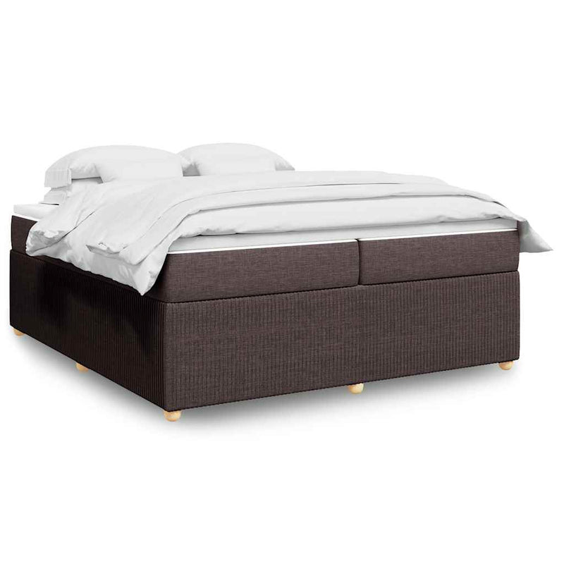 Pat box spring cu saltea, maro închis, 200x200 cm, textil