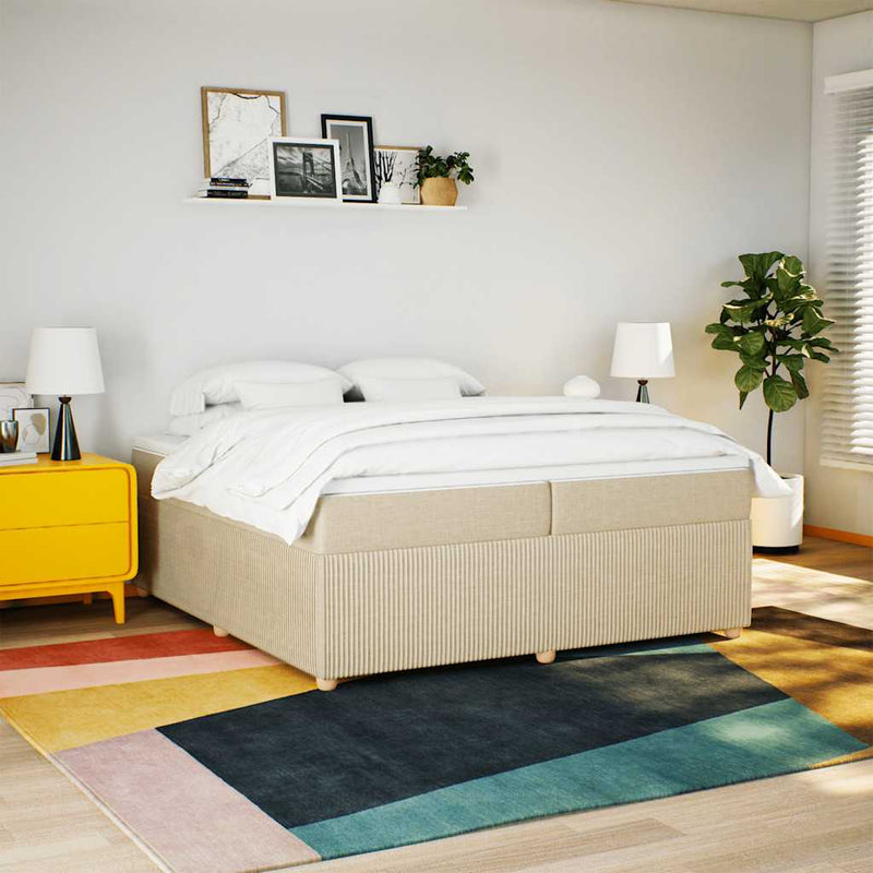 Pat box spring cu saltea, crem, 200x200 cm, textil