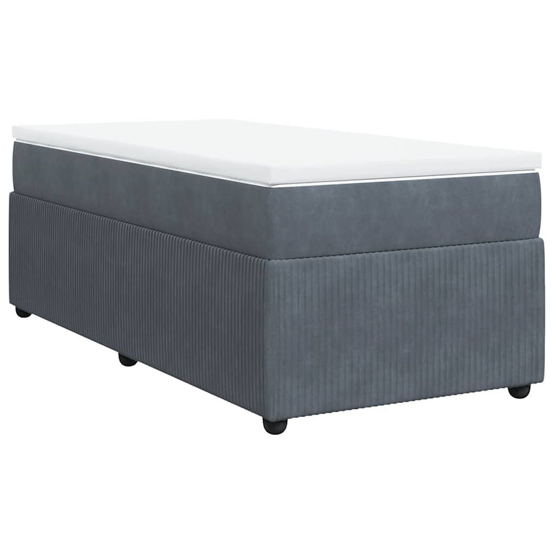 Pat box spring cu saltea, gri închis, 80x200 cm, catifea