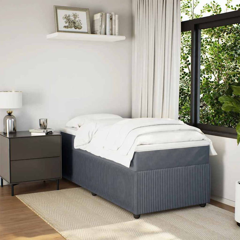 Pat box spring cu saltea, gri închis, 80x200 cm, catifea