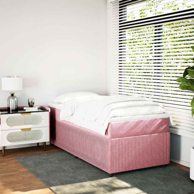 Pat box spring cu saltea, roz, 90x190 cm, catifea