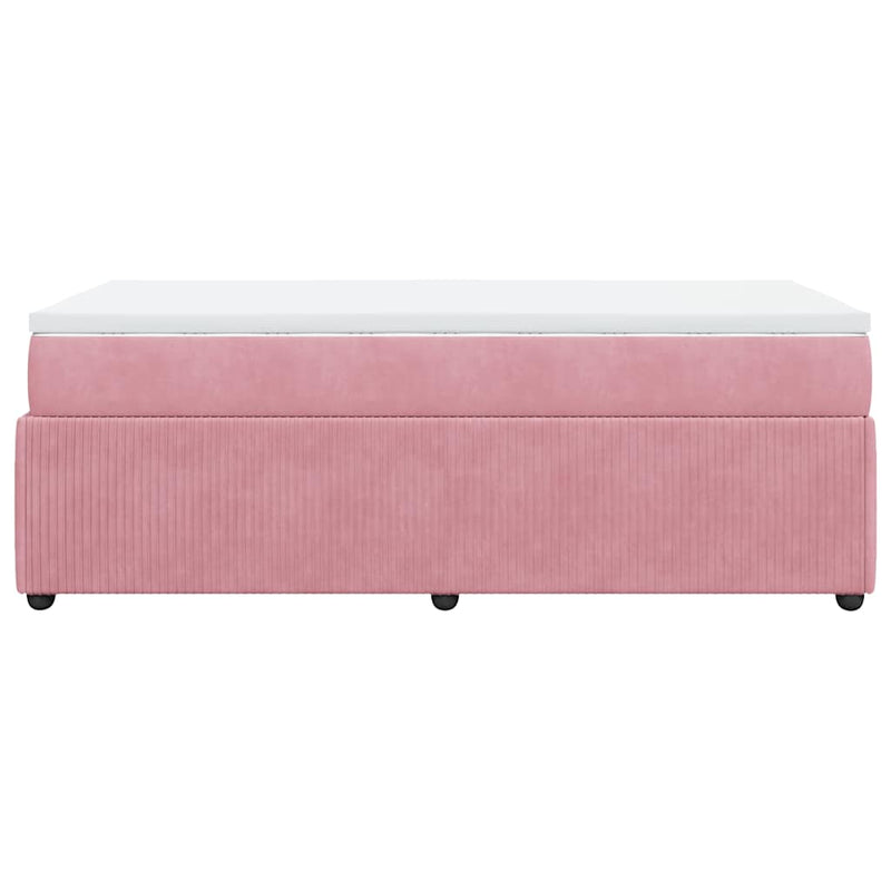 Pat box spring cu saltea, roz, 90x190 cm, catifea
