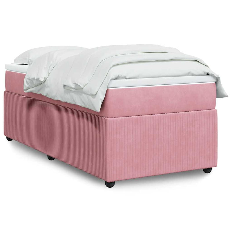 Pat box spring cu saltea, roz, 90x190 cm, catifea