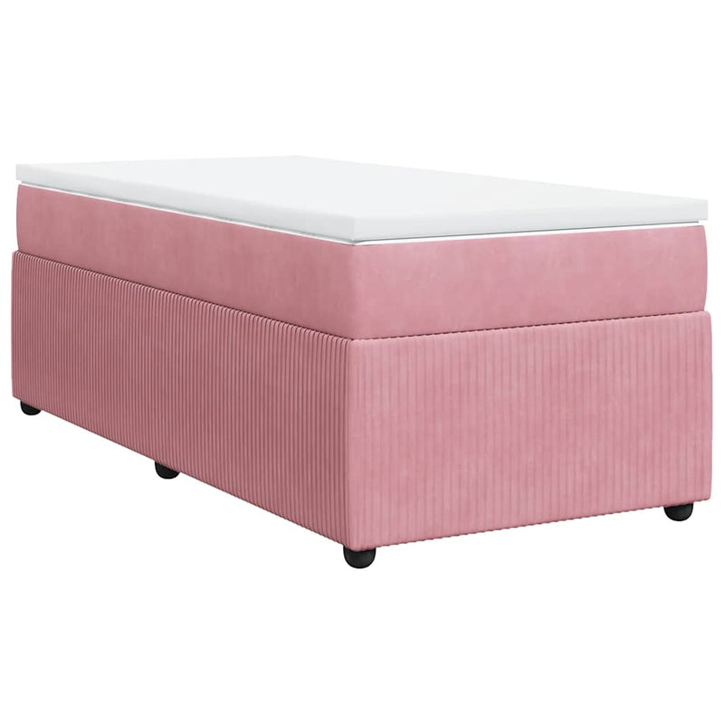 Pat box spring cu saltea, roz, 100x200 cm, catifea