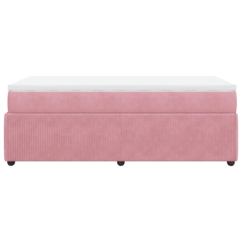 Pat box spring cu saltea, roz, 100x200 cm, catifea