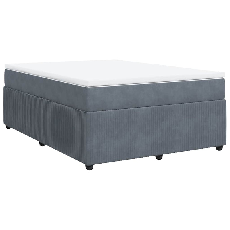 Pat box spring cu saltea, gri închis, 140x190 cm, catifea
