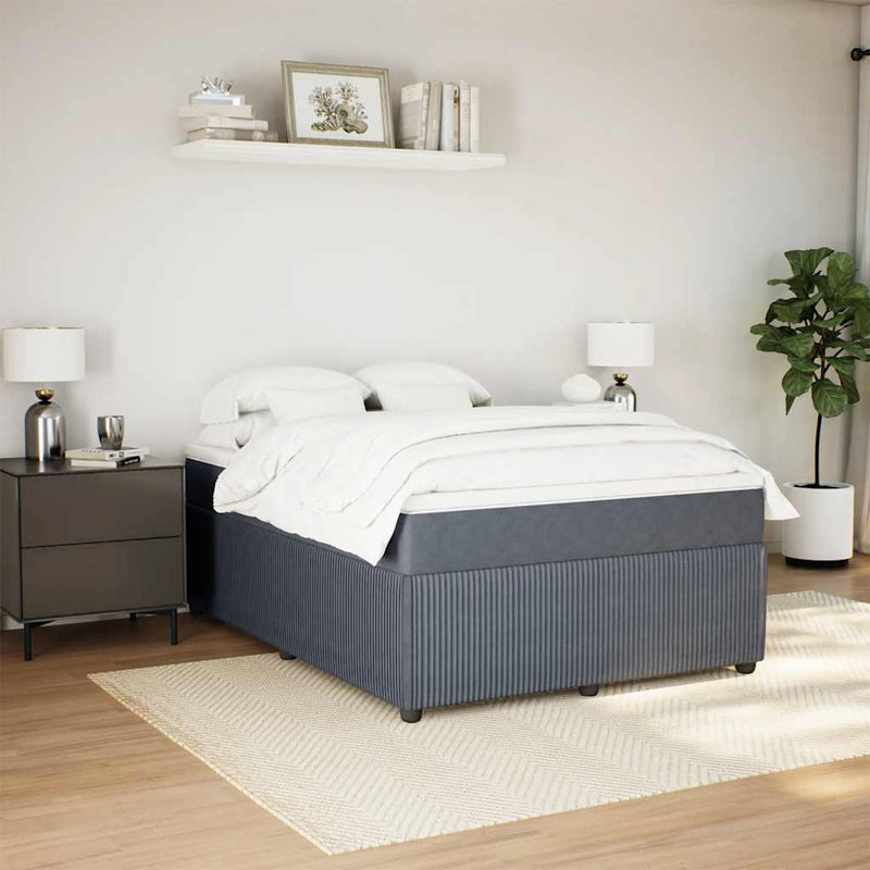 Pat box spring cu saltea, gri închis, 140x190 cm, catifea