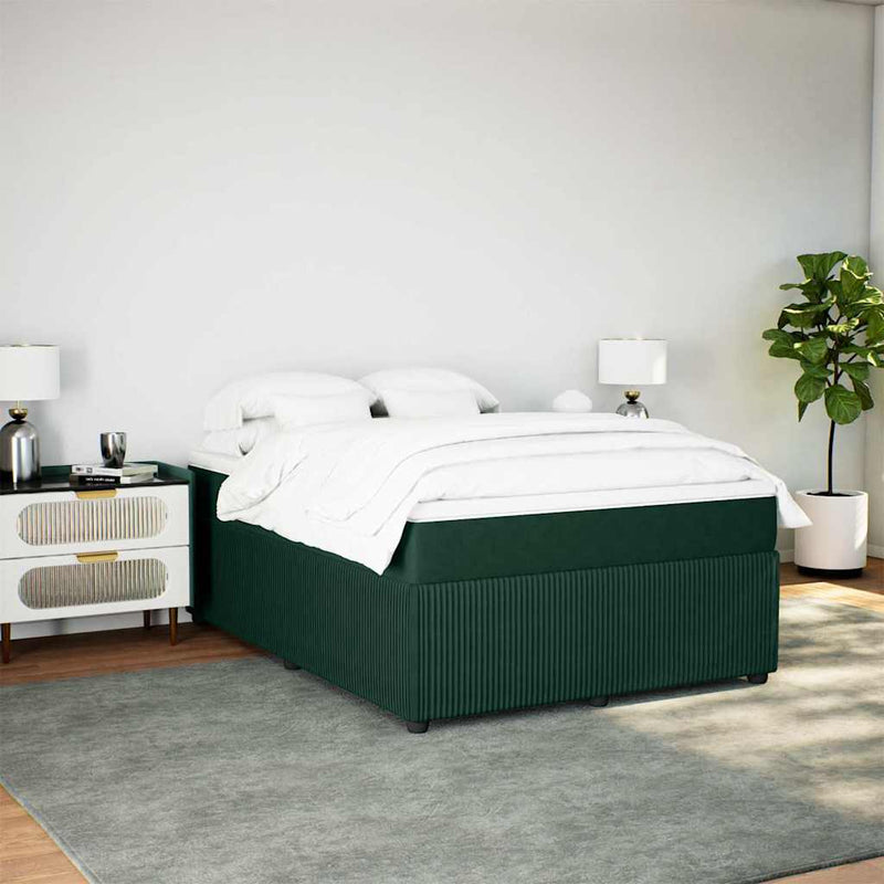 Pat box spring cu saltea, verde închis, 140x190 cm, catifea