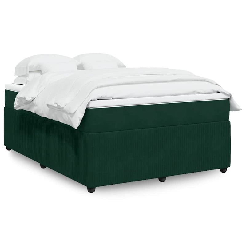 Pat box spring cu saltea, verde închis, 140x190 cm, catifea