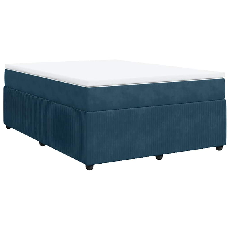 Pat box spring cu saltea, albastru închis, 140x190 cm, catifea