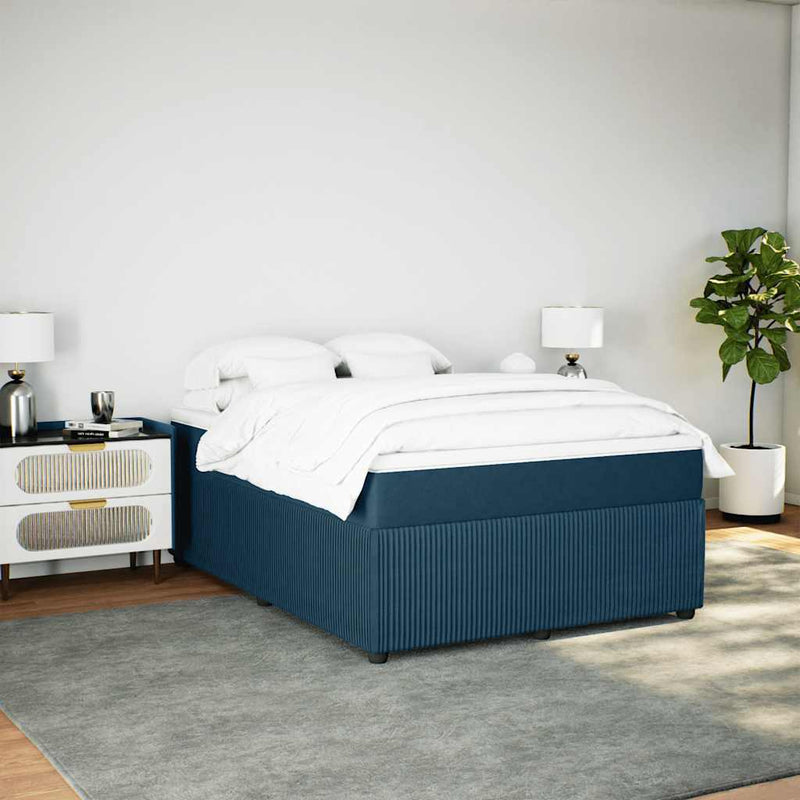 Pat box spring cu saltea, albastru închis, 140x190 cm, catifea