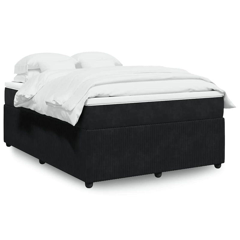 Pat box spring cu saltea, negru, 140x200 cm, catifea