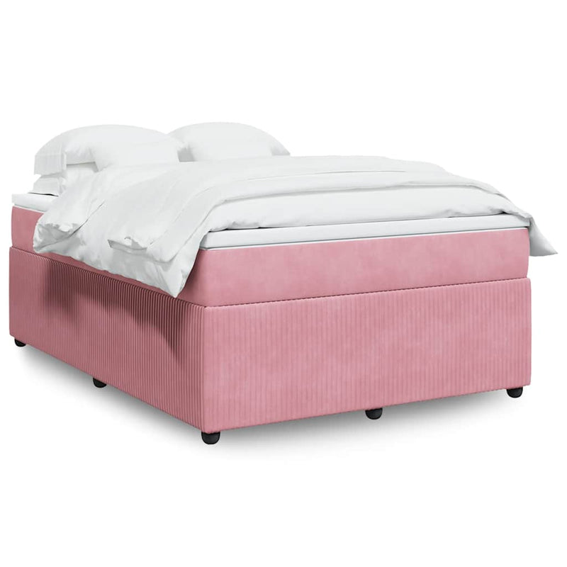 Pat box spring cu saltea, roz, 140x200 cm, catifea