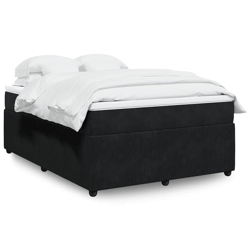 Pat box spring cu saltea, negru, 160x200 cm, catifea