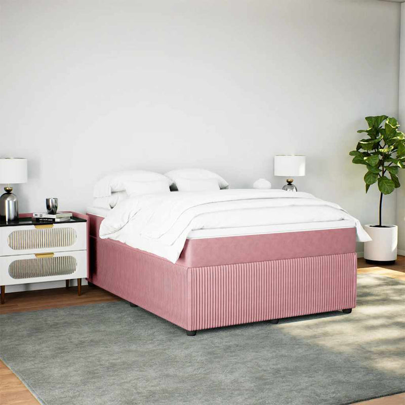 Pat box spring cu saltea, roz, 160x200 cm, catifea
