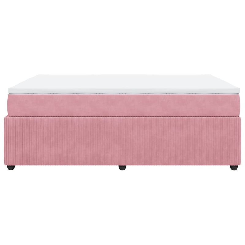 Pat box spring cu saltea, roz, 160x200 cm, catifea