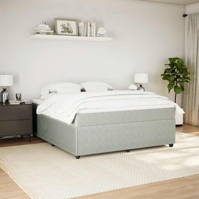 Pat box spring cu saltea, gri deschis, 180x200 cm, catifea