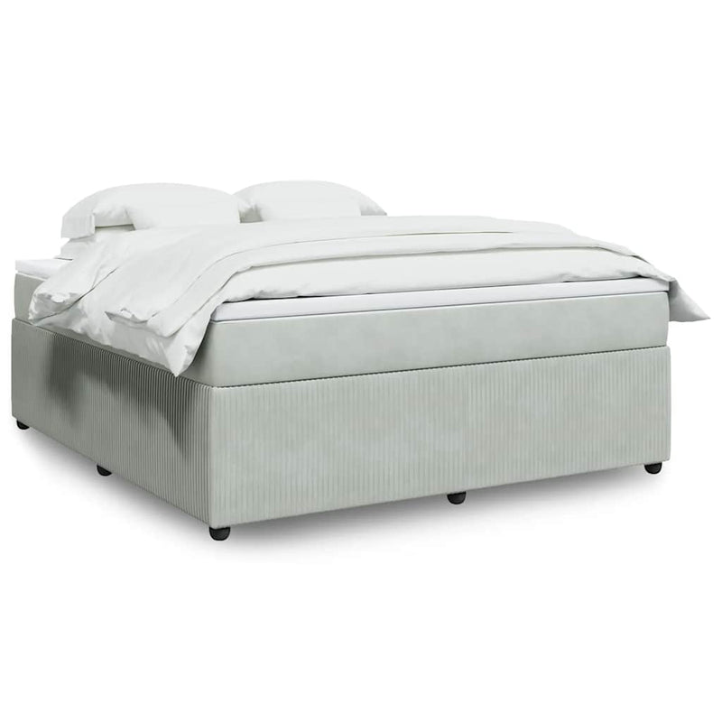 Pat box spring cu saltea, gri deschis, 180x200 cm, catifea