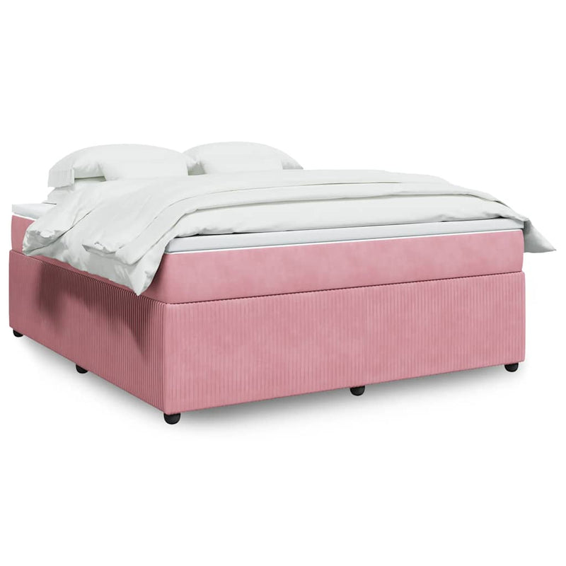 Pat box spring cu saltea, roz, 180x200 cm, catifea