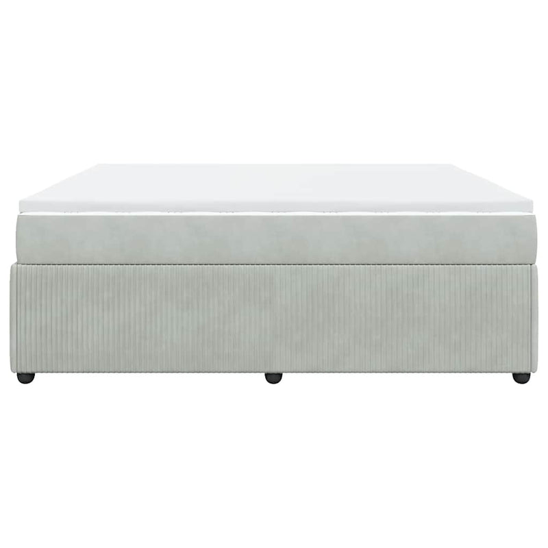 Pat box spring cu saltea, gri deschis, 200x200 cm, catifea