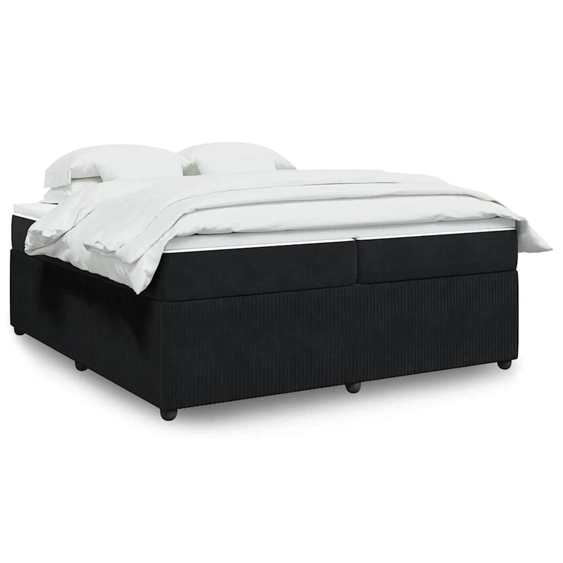 Pat box spring cu saltea, negru, 200x200 cm, catifea