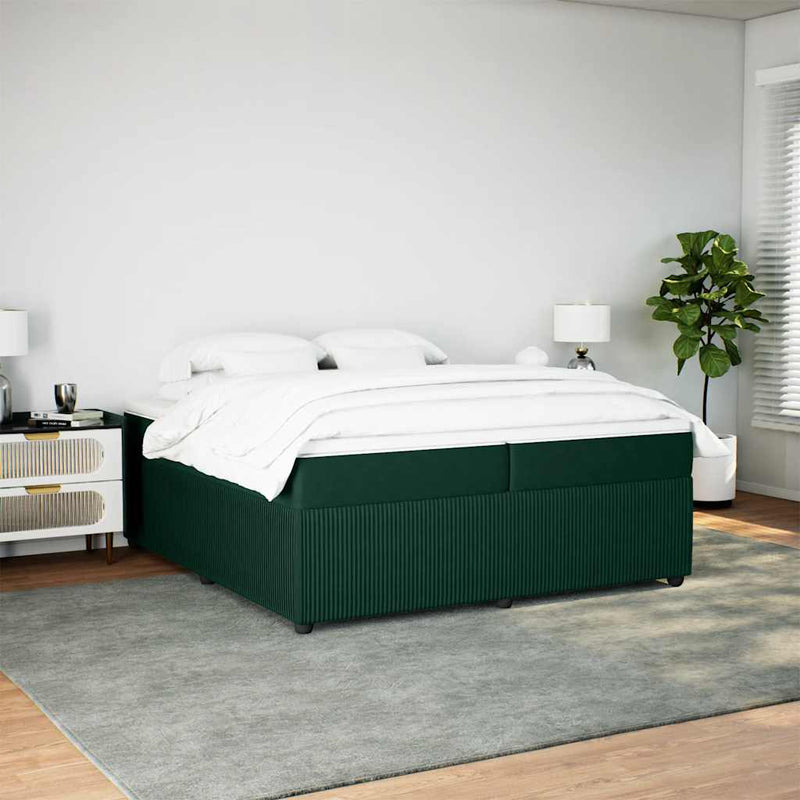 Pat box spring cu saltea, verde închis, 200x200 cm, catifea