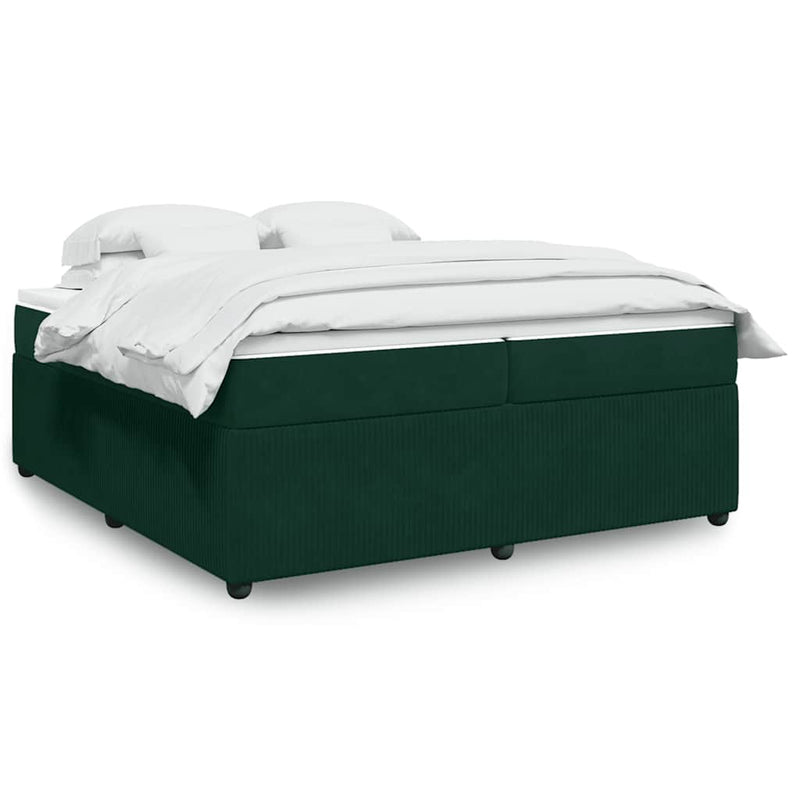 Pat box spring cu saltea, verde închis, 200x200 cm, catifea
