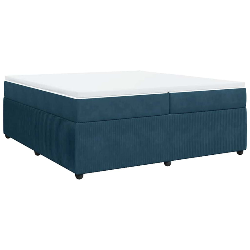 Pat box spring cu saltea, albastru închis, 200x200 cm, catifea