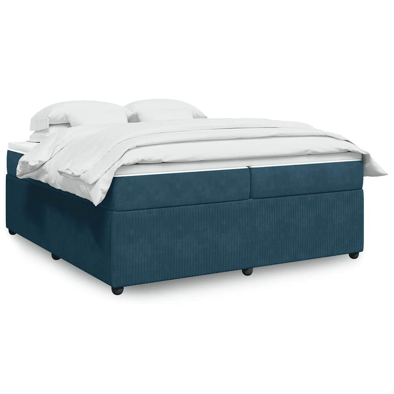 Pat box spring cu saltea, albastru închis, 200x200 cm, catifea