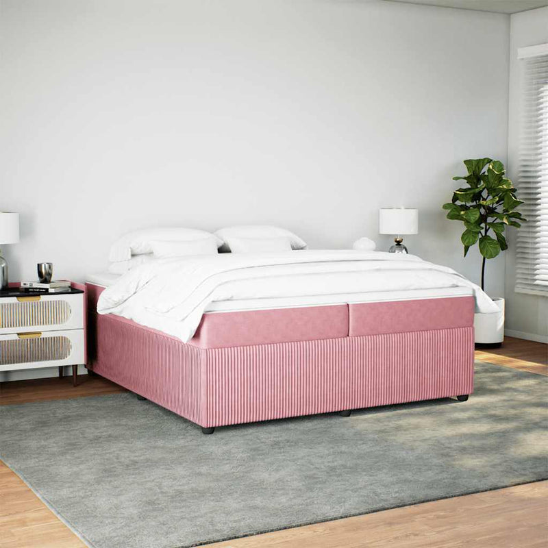 Pat box spring cu saltea, roz, 200x200 cm, catifea