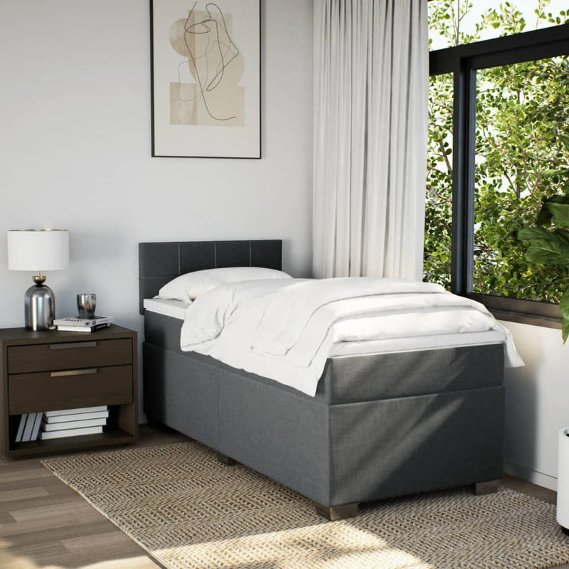 Pat box spring cu saltea, gri închis, 80x200 cm, textil