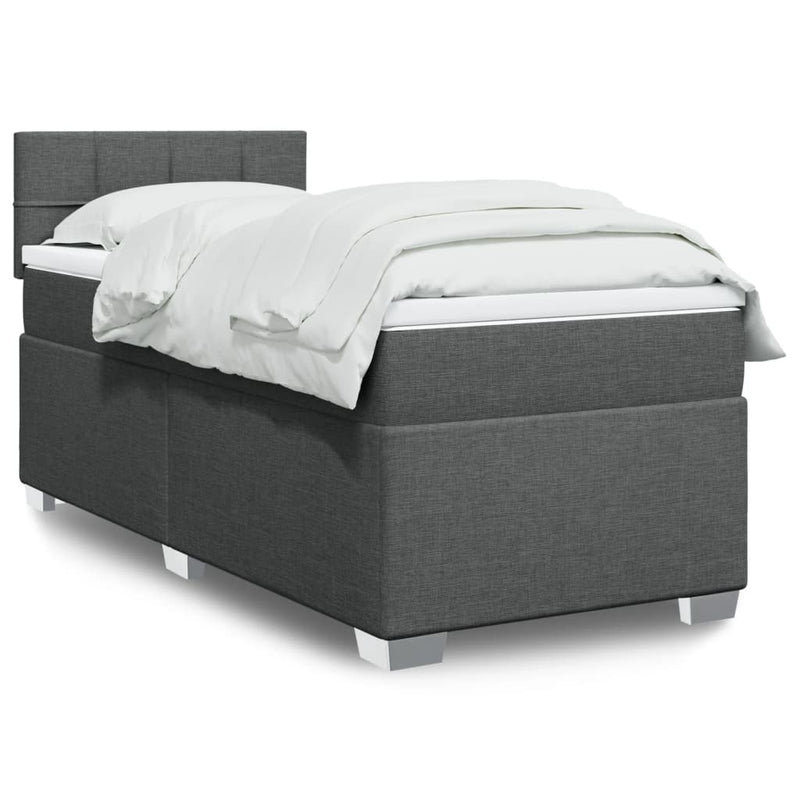Pat box spring cu saltea, gri închis, 80x200 cm, textil