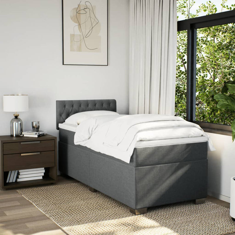 Pat box spring cu saltea, gri închis, 80x200 cm, textil