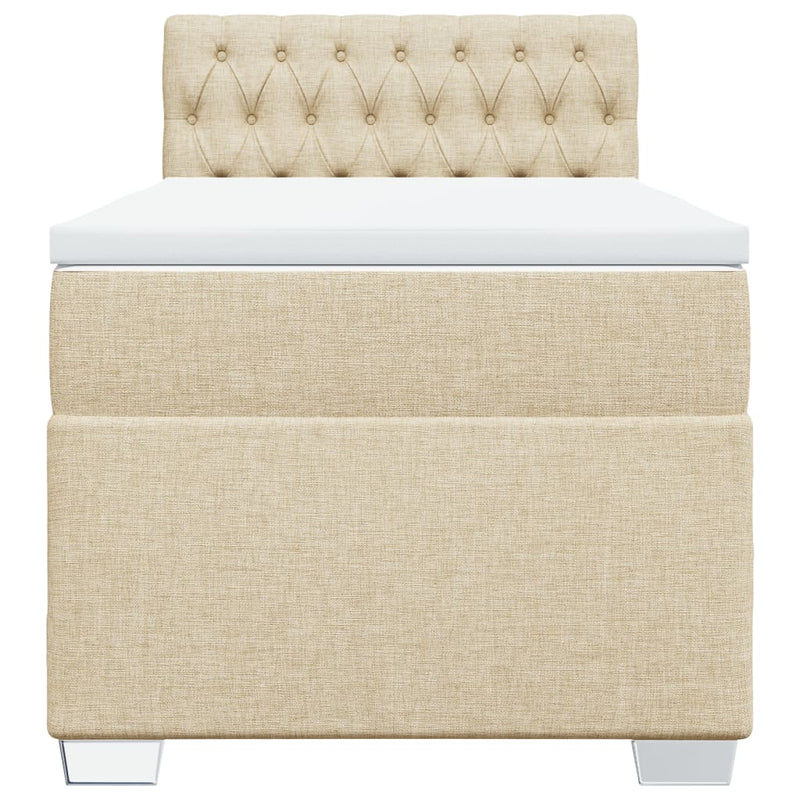 Pat box spring cu saltea, crem, 80x200 cm, textil