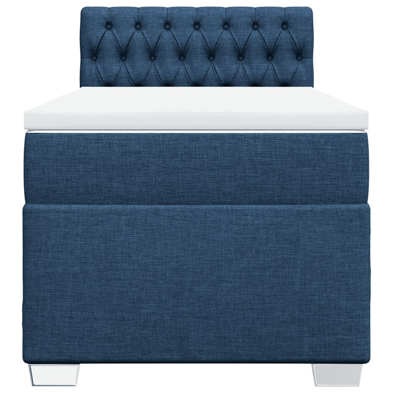 Pat box spring cu saltea, albastru, 80x200 cm, textil