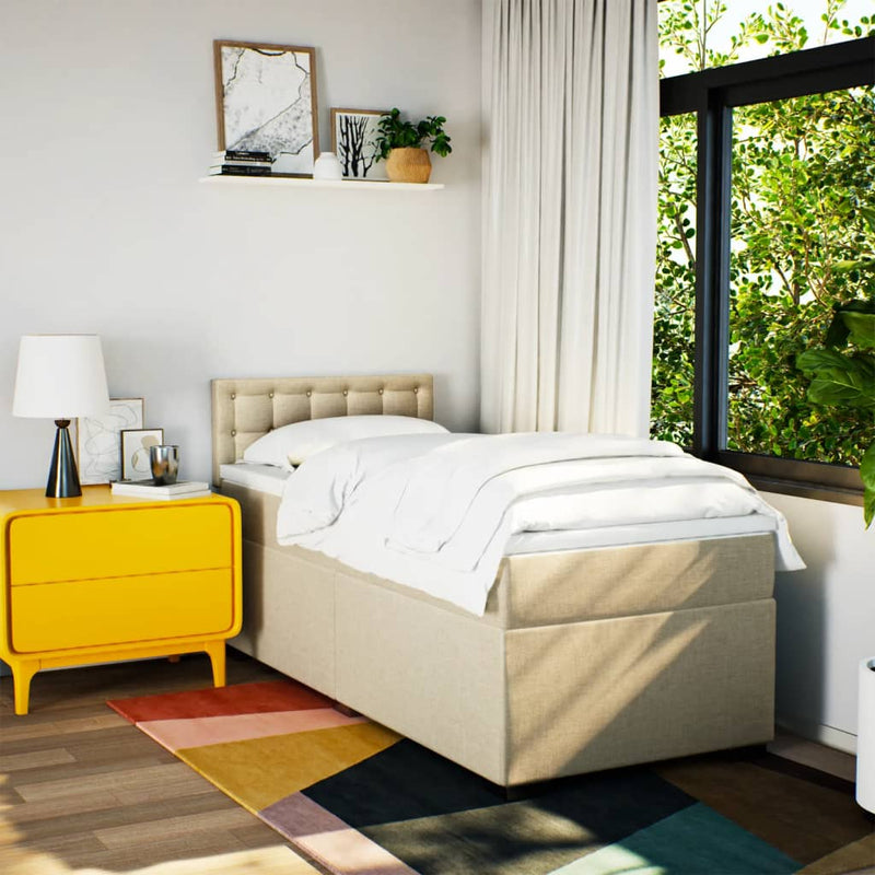 Pat box spring cu saltea, crem, 80x200 cm, textil