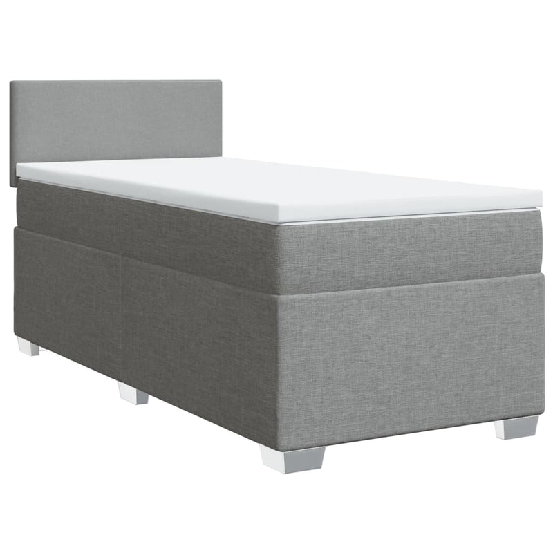 Pat box spring cu saltea, gri deschis, 90x190 cm, textil