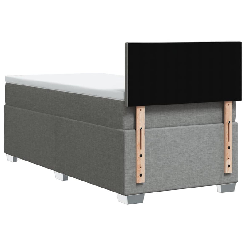 Pat box spring cu saltea, gri deschis, 90x190 cm, textil
