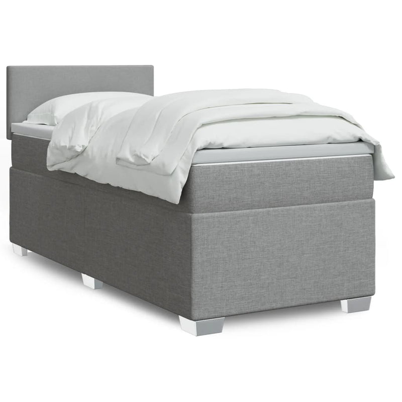 Pat box spring cu saltea, gri deschis, 90x190 cm, textil
