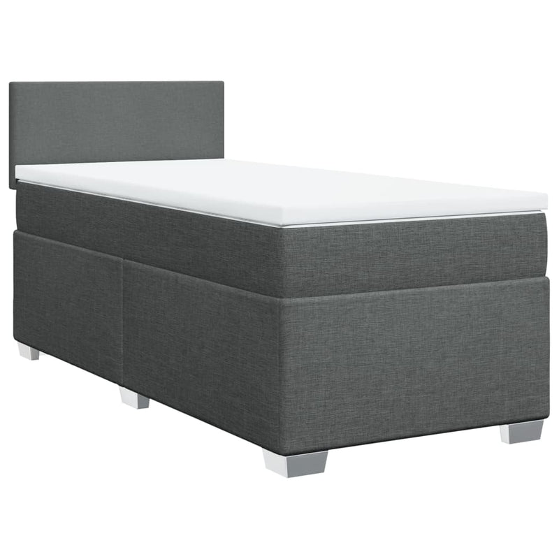 Pat box spring cu saltea, gri închis, 90x190 cm, textil